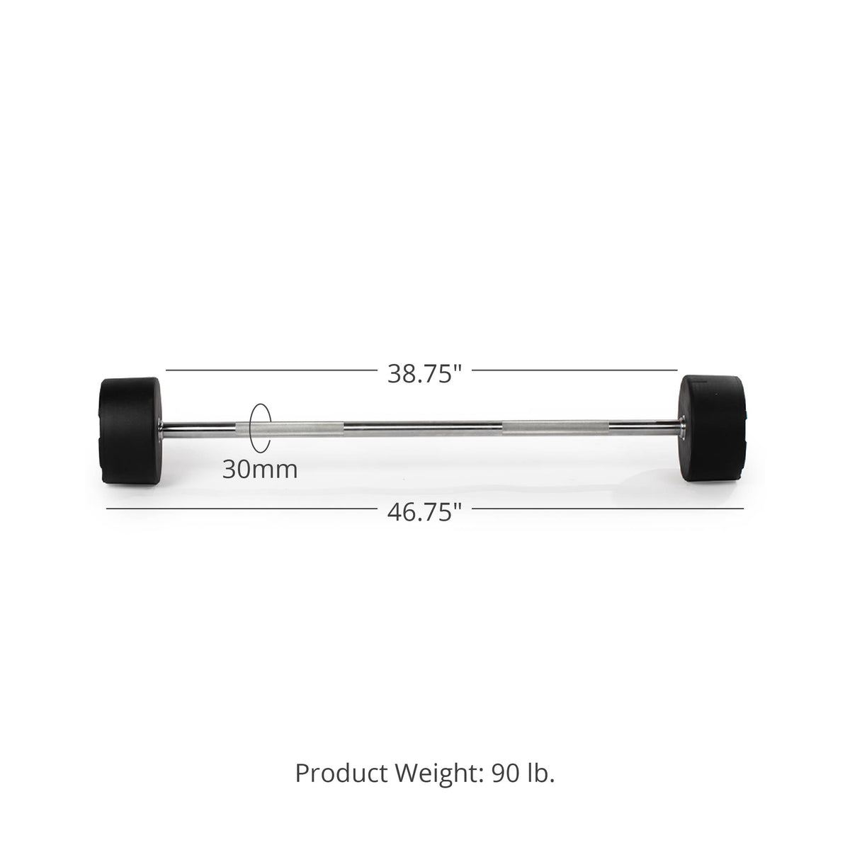 90 LB Straight Fixed Rubber Barbell - view 8