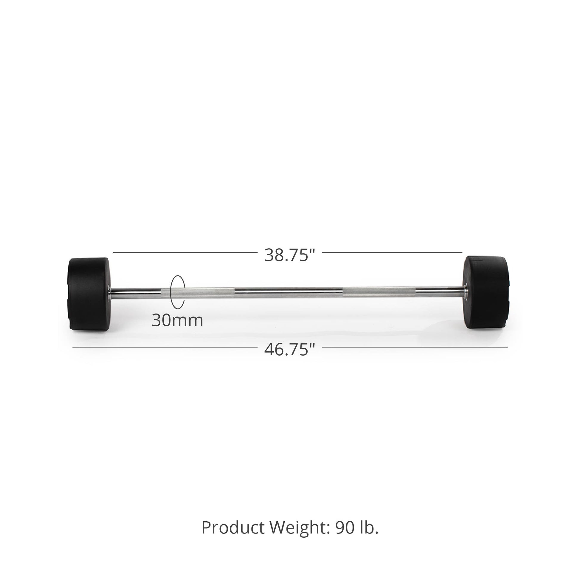 90 LB Straight Fixed Rubber Barbell