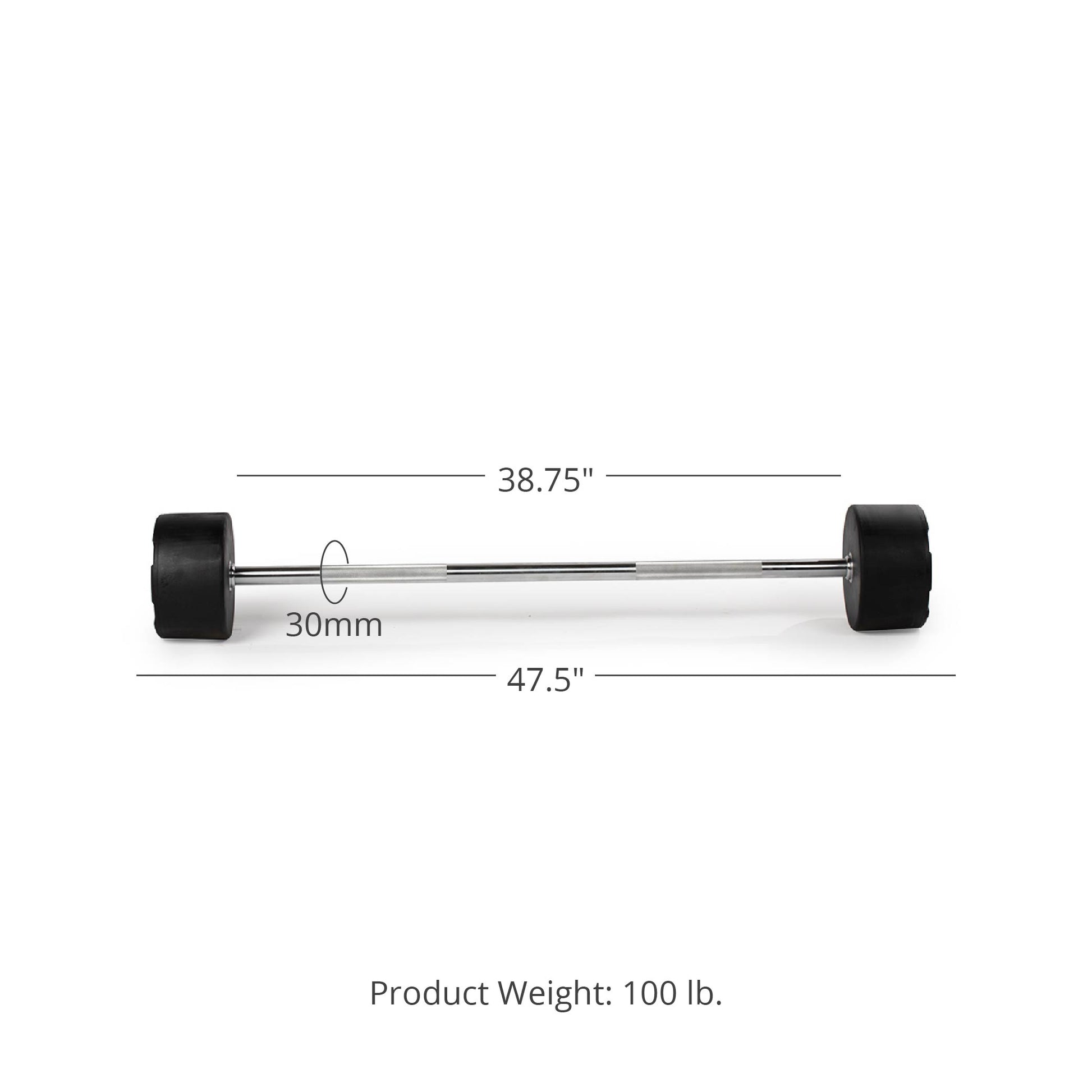 100 LB Straight Fixed Rubber Barbell