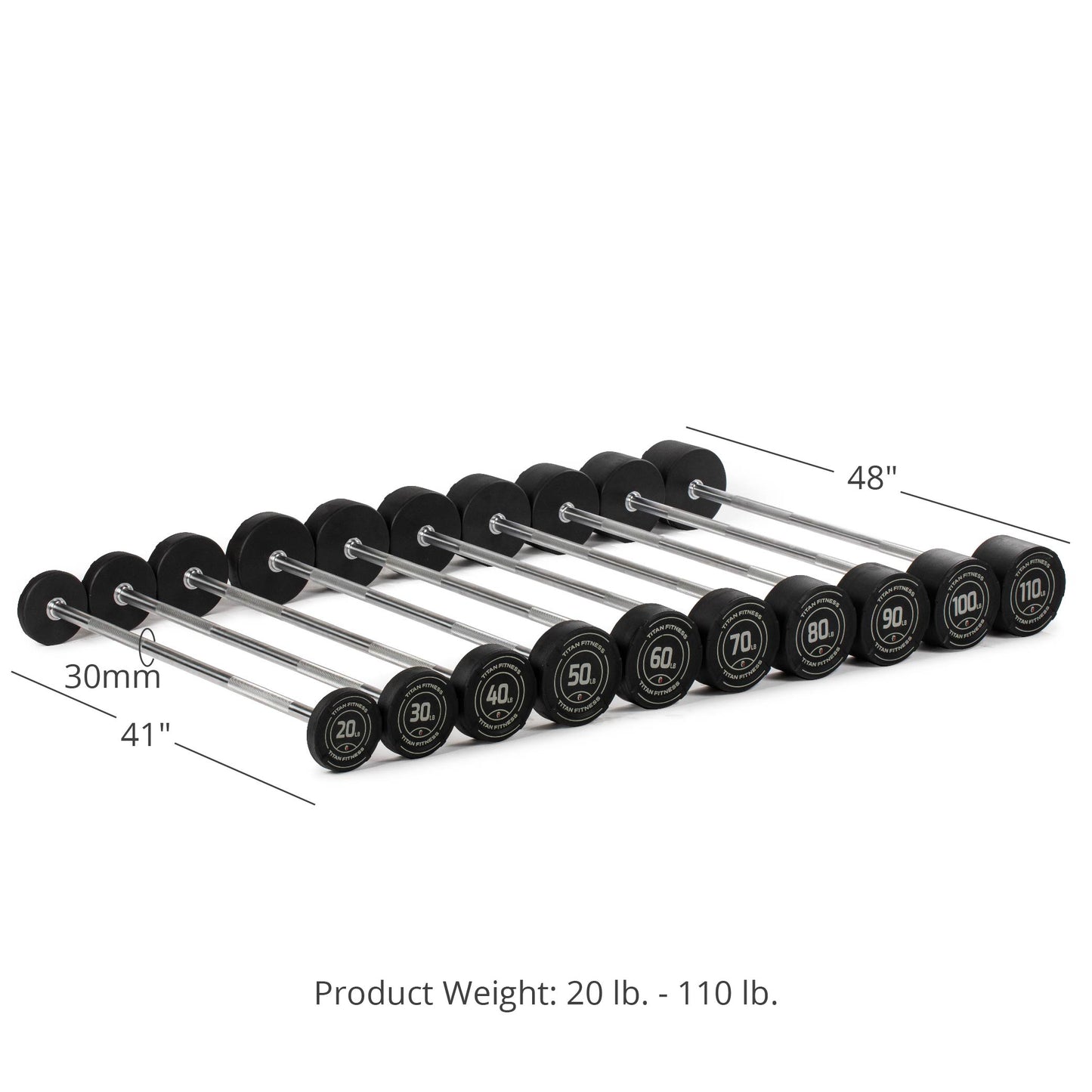 20 LB – 110 LB Straight Fixed Rubber Barbells - view 8