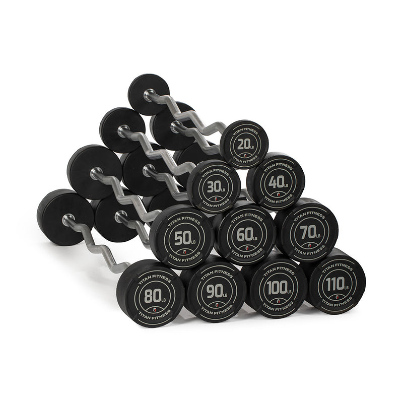 20 LB - 110 LB EZ Curl Fixed Urethane Barbells