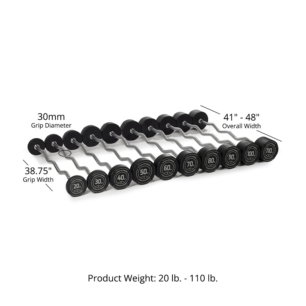 20 LB - 110 LB EZ Curl Fixed Urethane Barbells