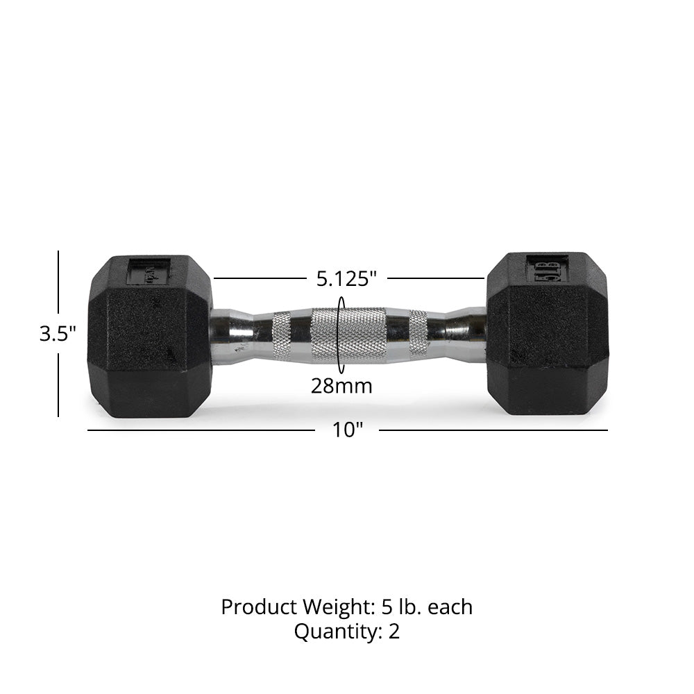 5 LB Rubber Hex Dumbbells