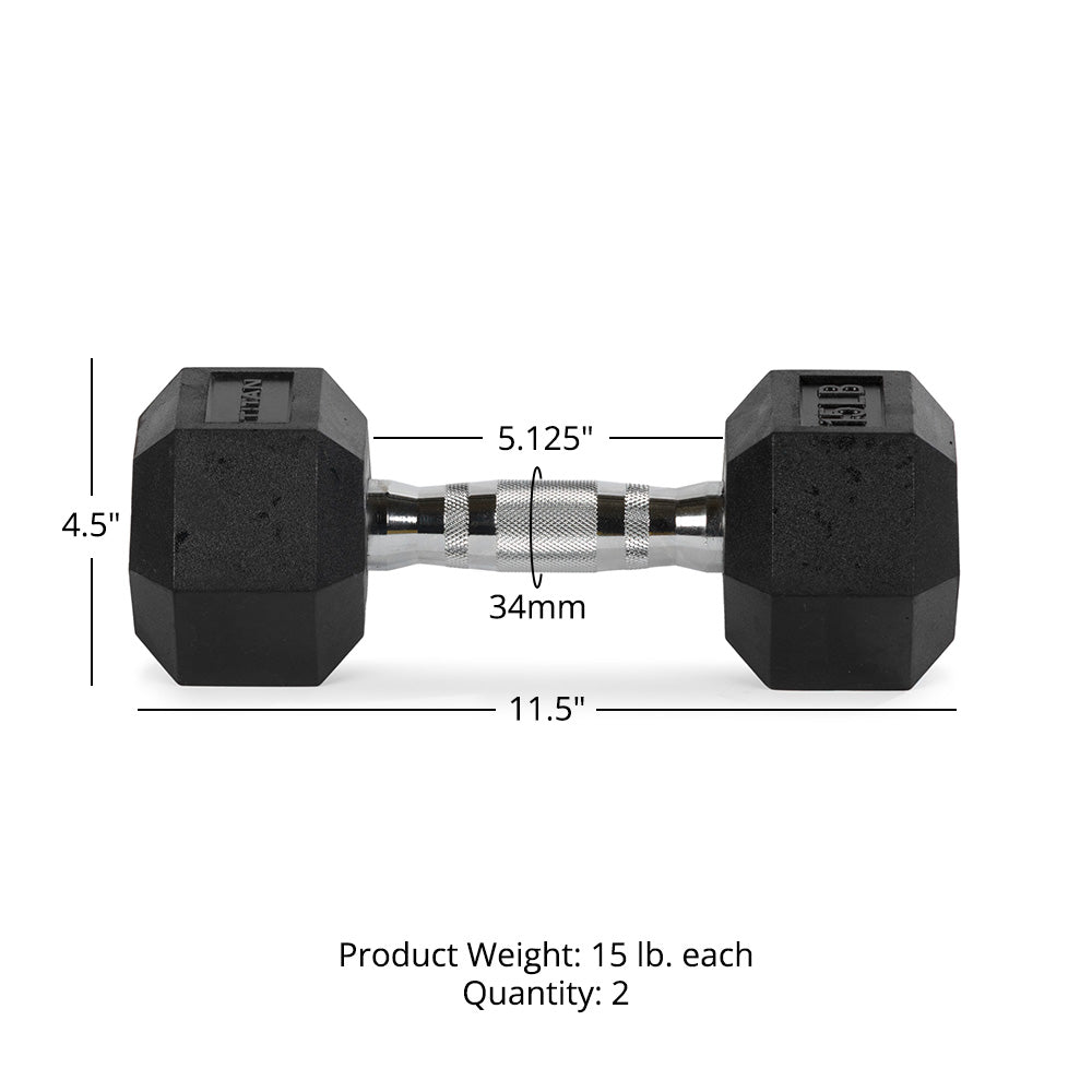 15 LB Rubber Hex Dumbbells