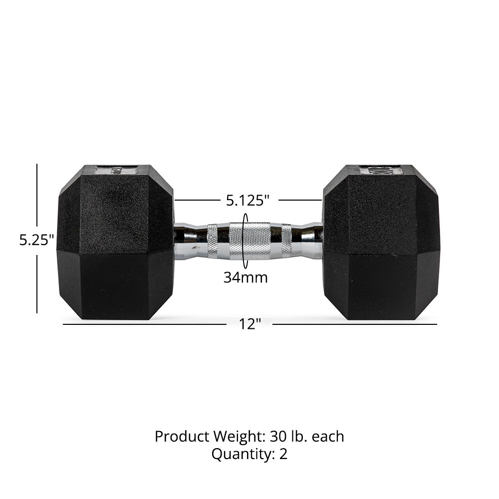30 LB Rubber Hex Dumbbells - view 7