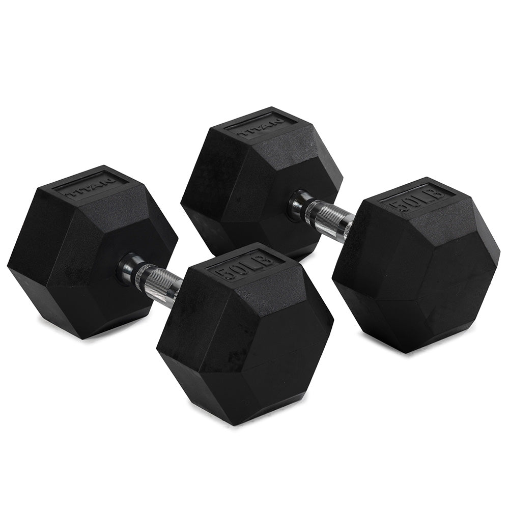 50 LB Rubber Hex Dumbbells