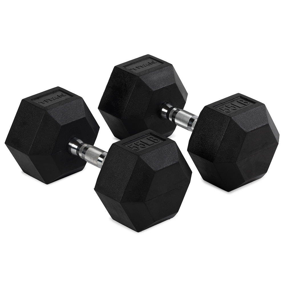 55 LB Rubber Hex Dumbbells - view 1