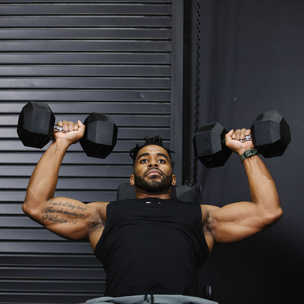 55 LB Rubber Hex Dumbbells - view 3