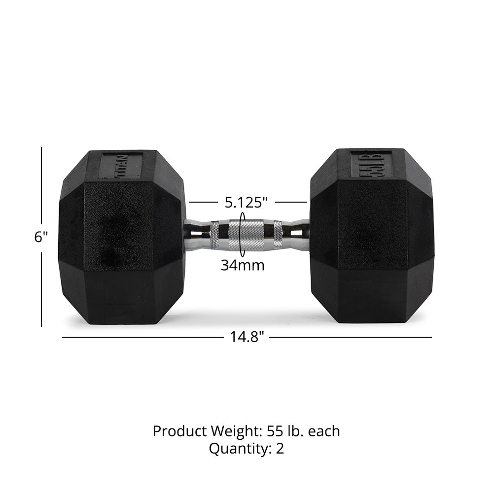 55 LB Rubber Hex Dumbbells