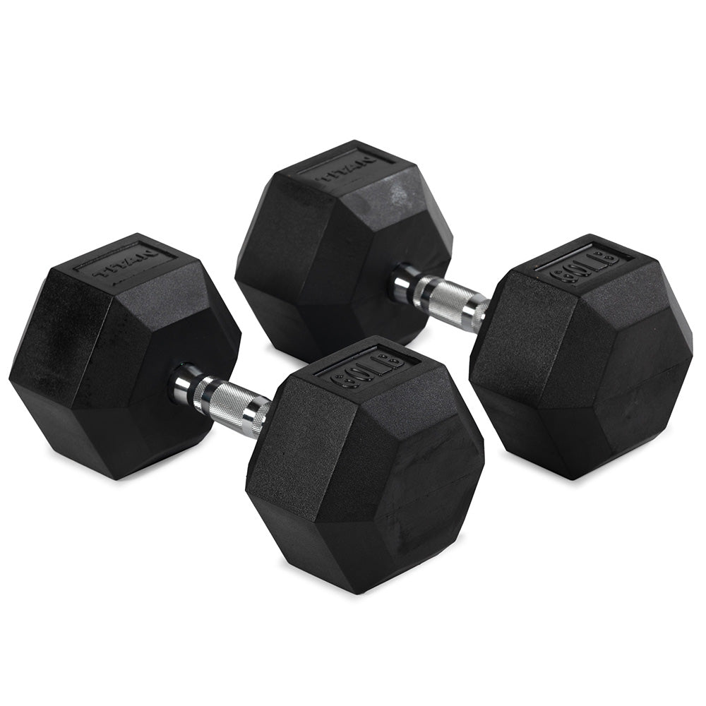 60 LB Rubber Hex Dumbbells