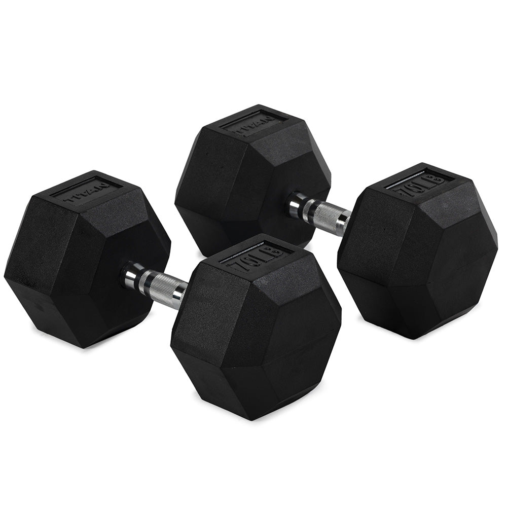 70 LB Rubber Hex Dumbbells