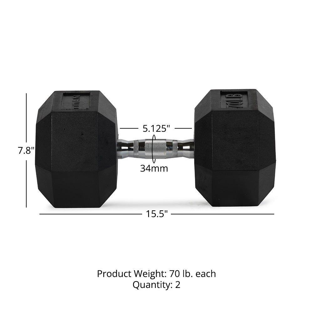 70 LB Rubber Hex Dumbbells - view 7