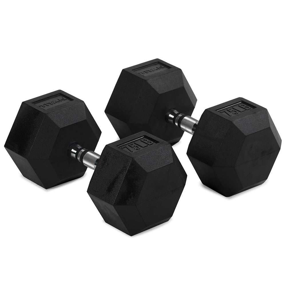75 LB Rubber Hex Dumbbells