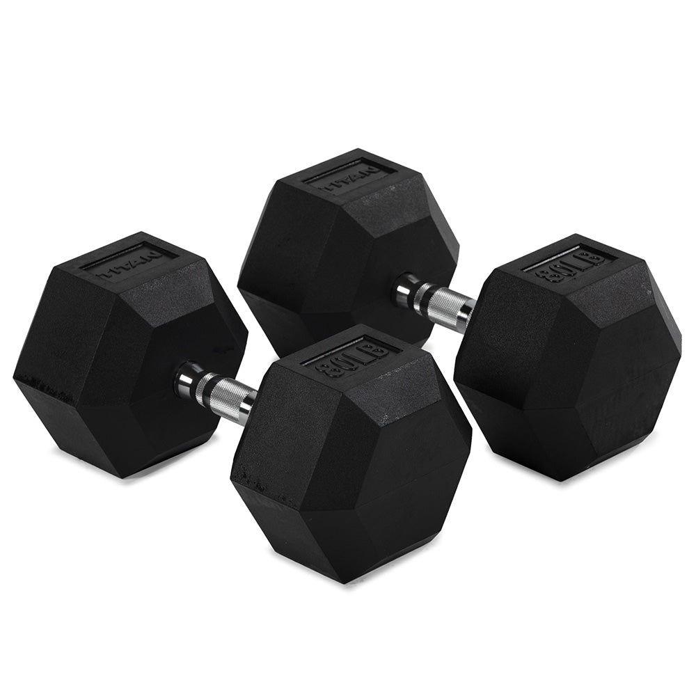 80 LB Rubber Hex Dumbbells