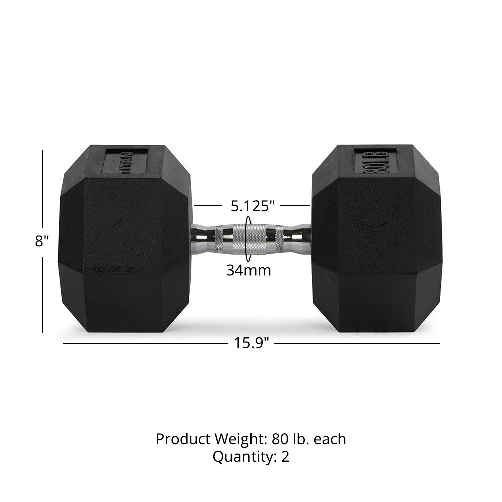 80 LB Rubber Hex Dumbbells - view 7