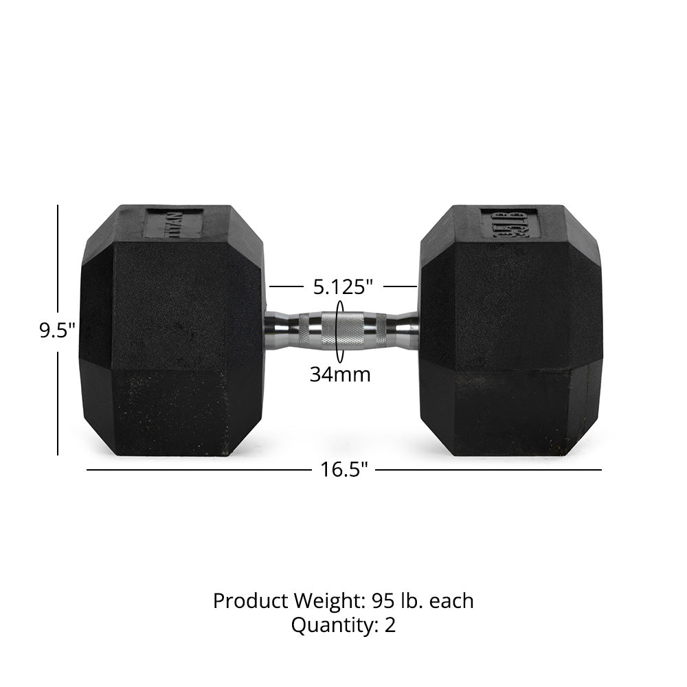 95 LB Rubber Hex Dumbbells