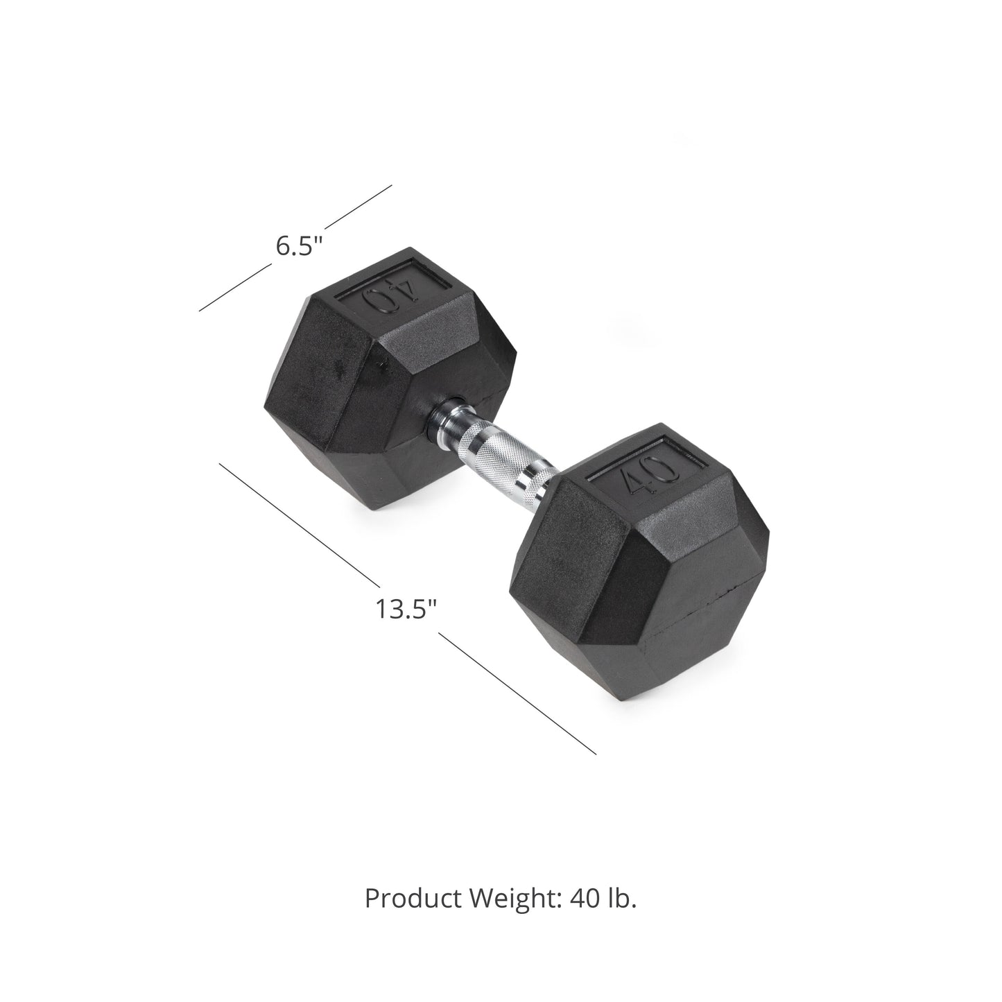 Scratch and Dent, Single 40 lb Black Rubber Coated Hex Dumbbell - view 1