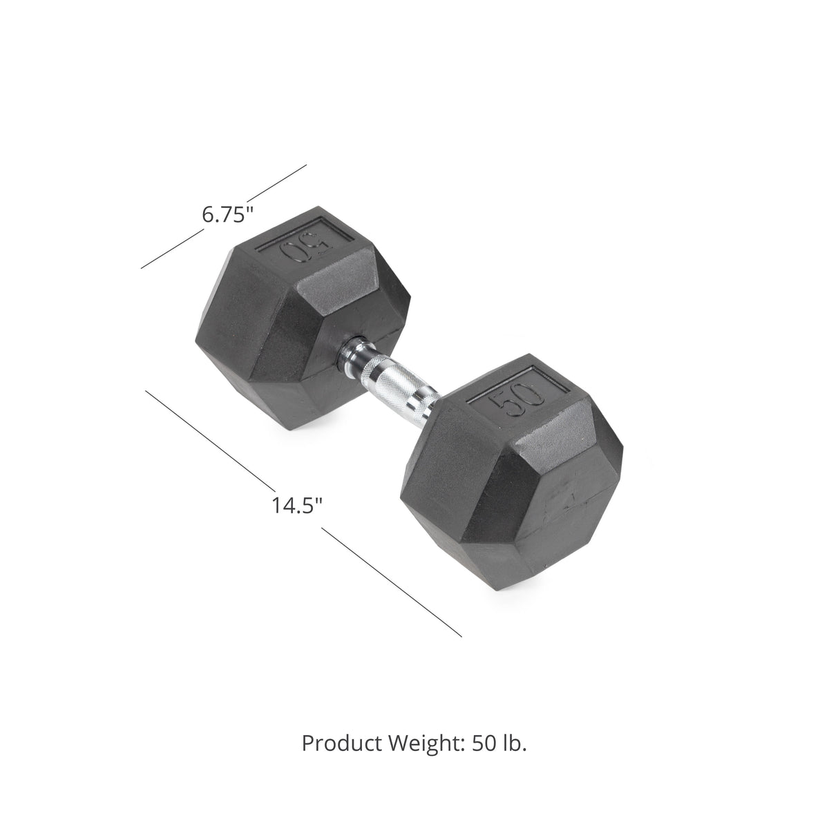 Scratch and Dent - Single 50 lb Black Rubber Coated Hex Dumbbell - FINAL SALE