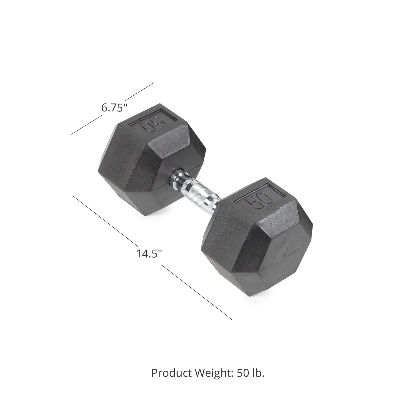 SCRATCH AND DENT - 50 LB Rubber Hex Dumbbell - Single - FINAL SALE - view 1