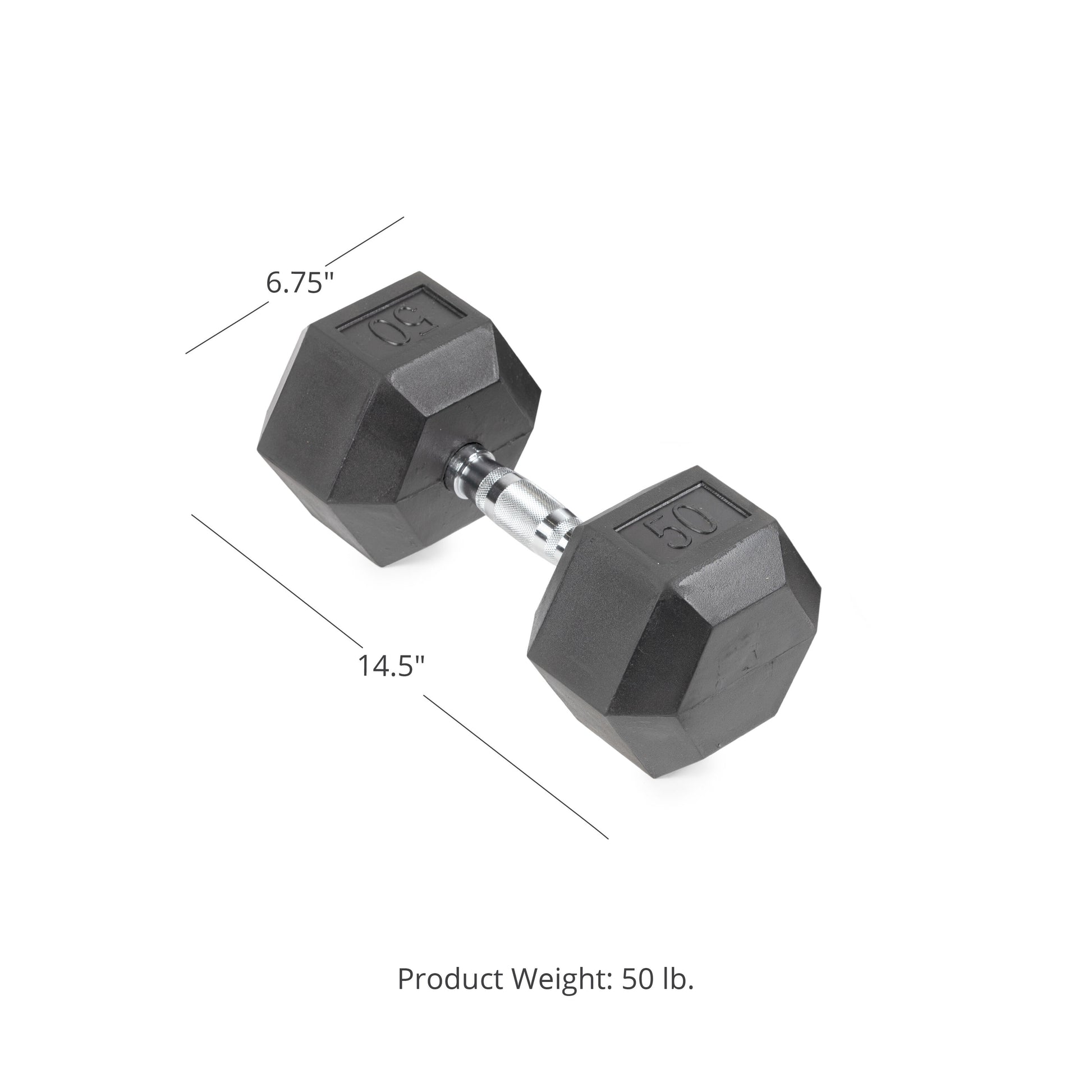 SCRATCH AND DENT - 50 LB Rubber Hex Dumbbell - Single - FINAL SALE