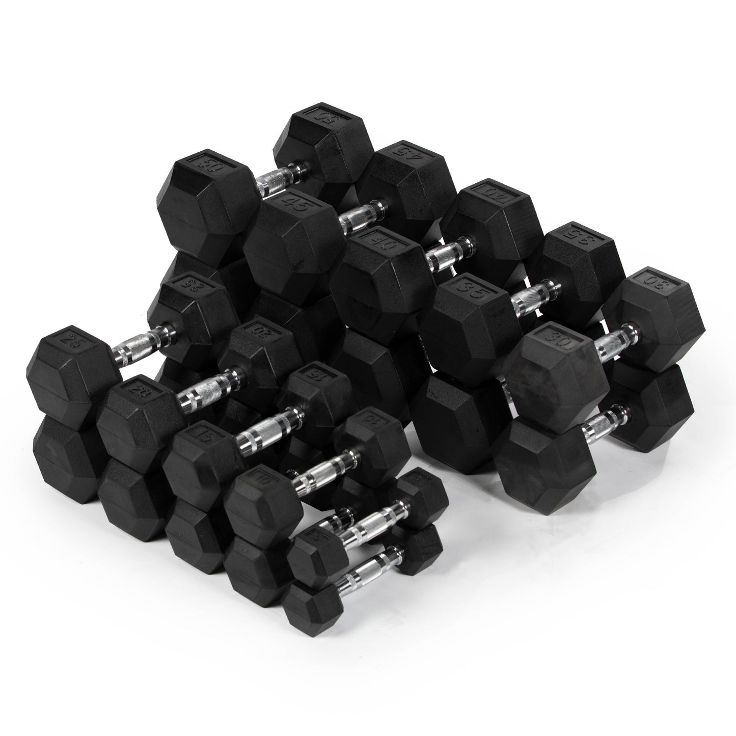 SCRATCH AND DENT - 5 - 50 LB Pair Set Rubber Hex Dumbbells - FINAL SALE - view 1