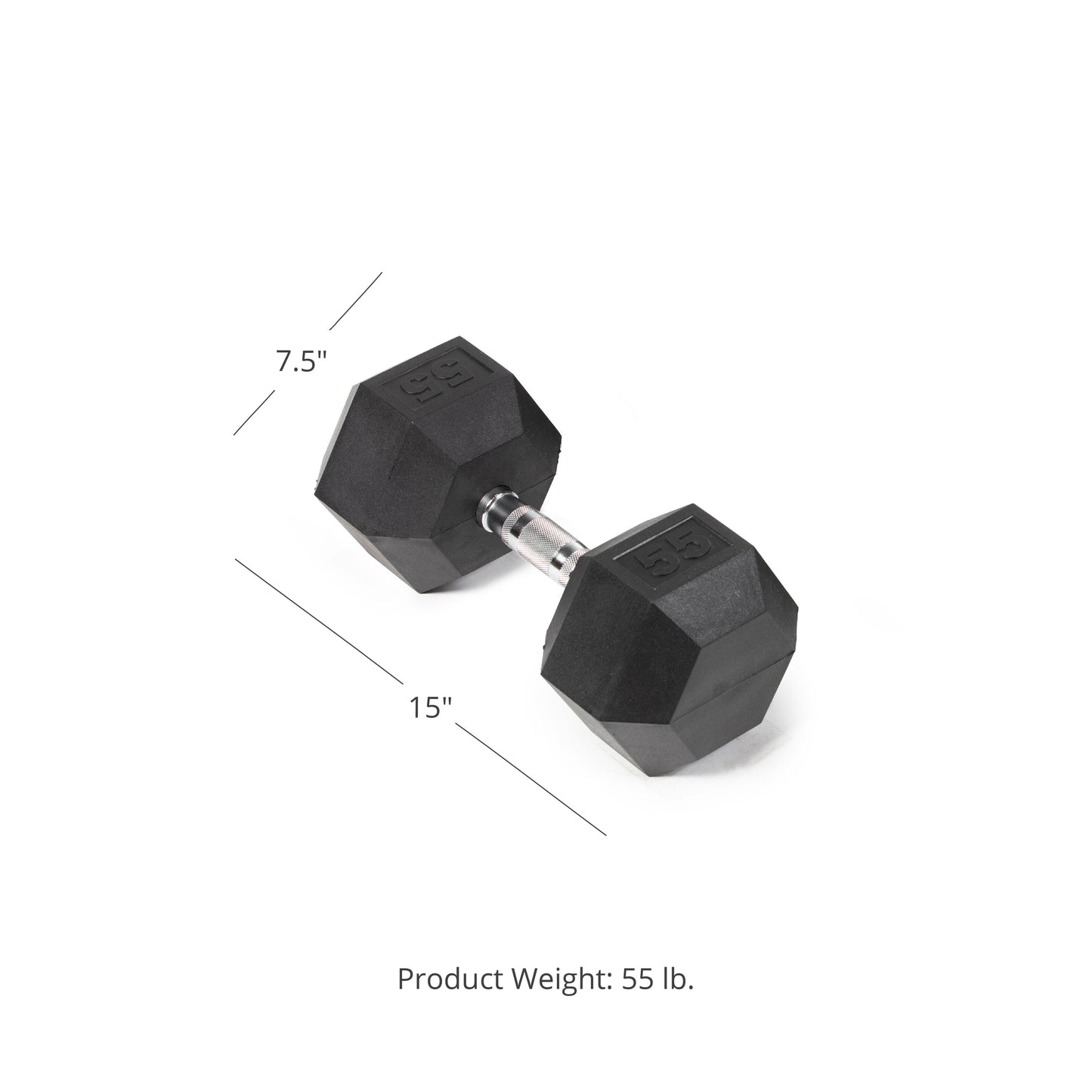 SCRATCH AND DENT - 55 LB Rubber Hex Dumbbell - Single - FINAL SALE - view 1