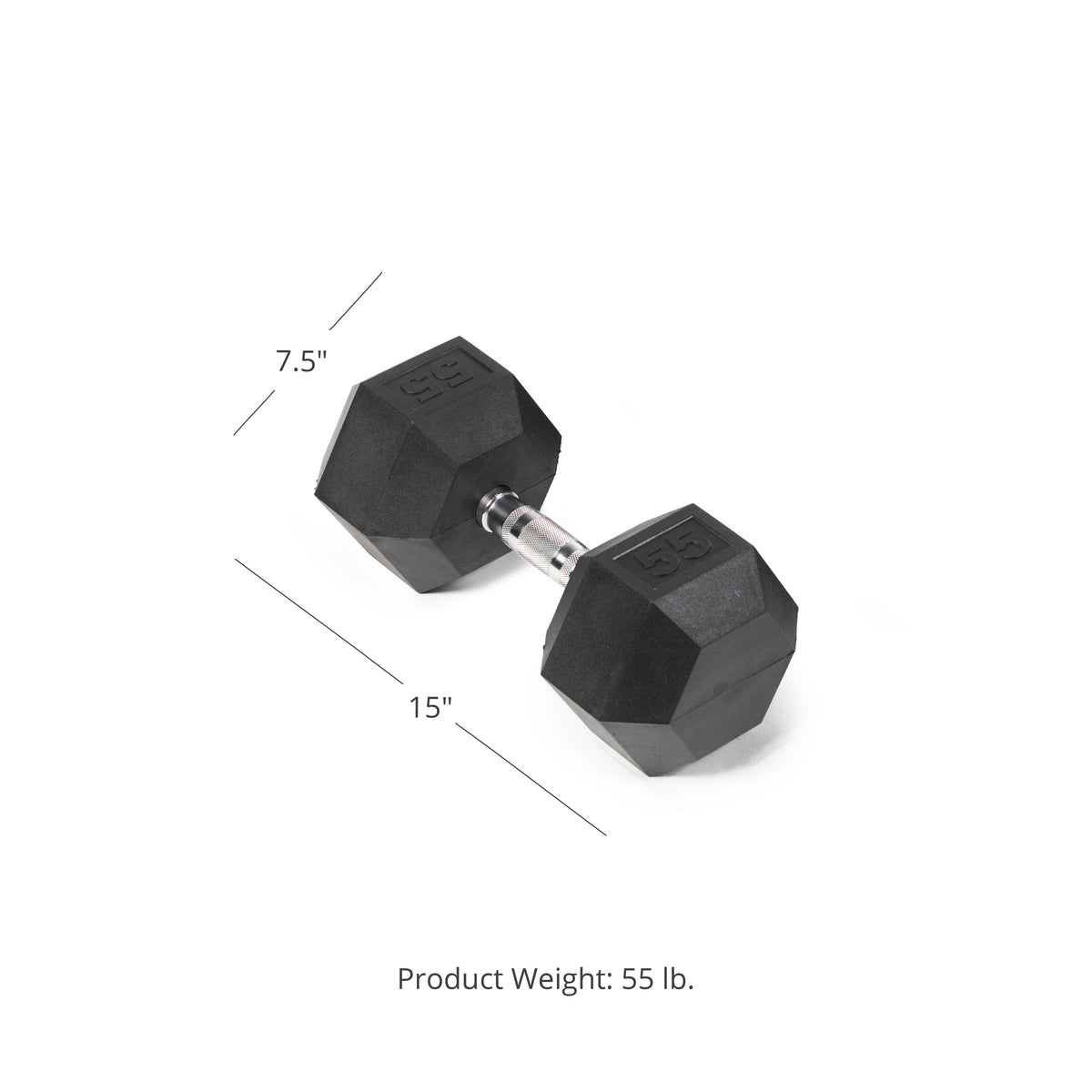 Scratch and Dent - Single 55 lb Black Rubber Coated Hex Dumbbell - FINAL SALE - view 1