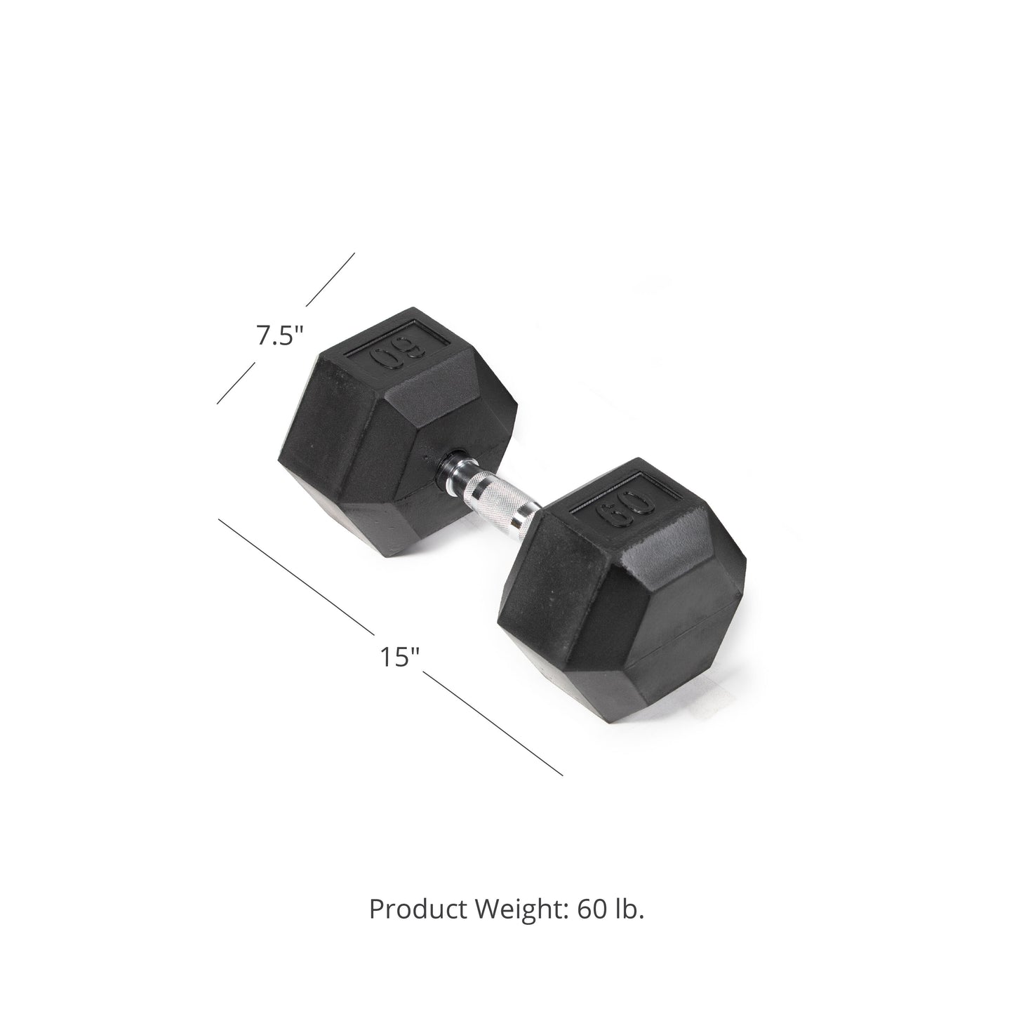 Scratch and Dent - Single 60 lb Black Rubber Coated Hex Dumbbell - FINAL SALE - view 1