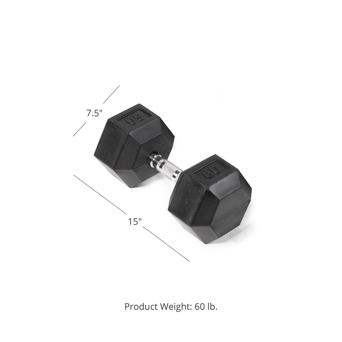 SCRATCH AND DENT - 60 LB Rubber Hex Dumbbell - Single - FINAL SALE - view 1