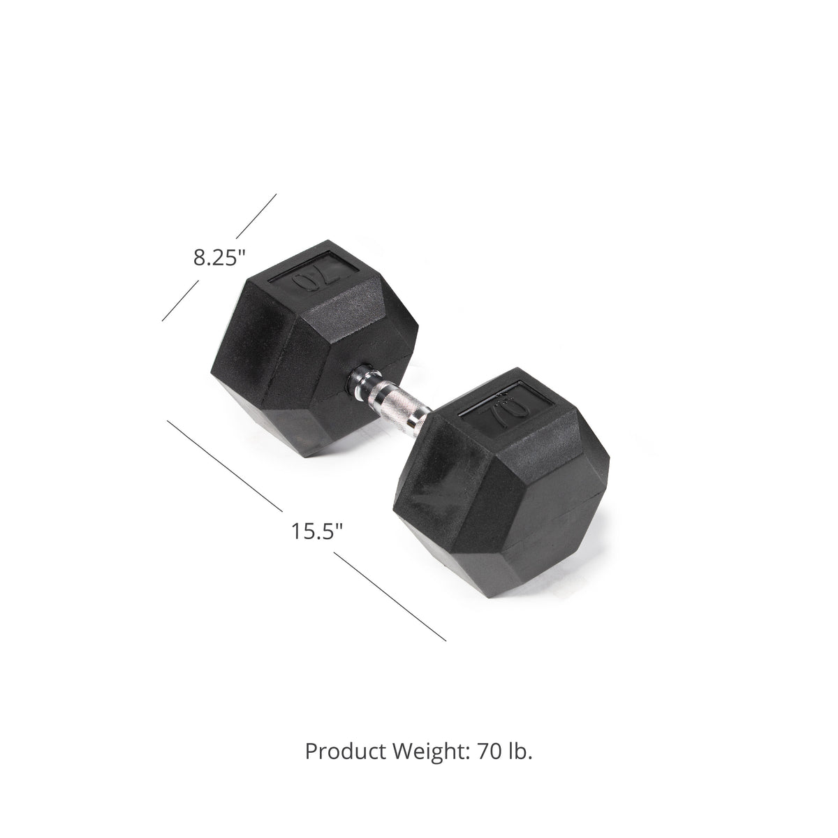 Scratch and Dent - Single 70 lb Black Rubber Coated Hex Dumbbell - FINAL SALE - view 1