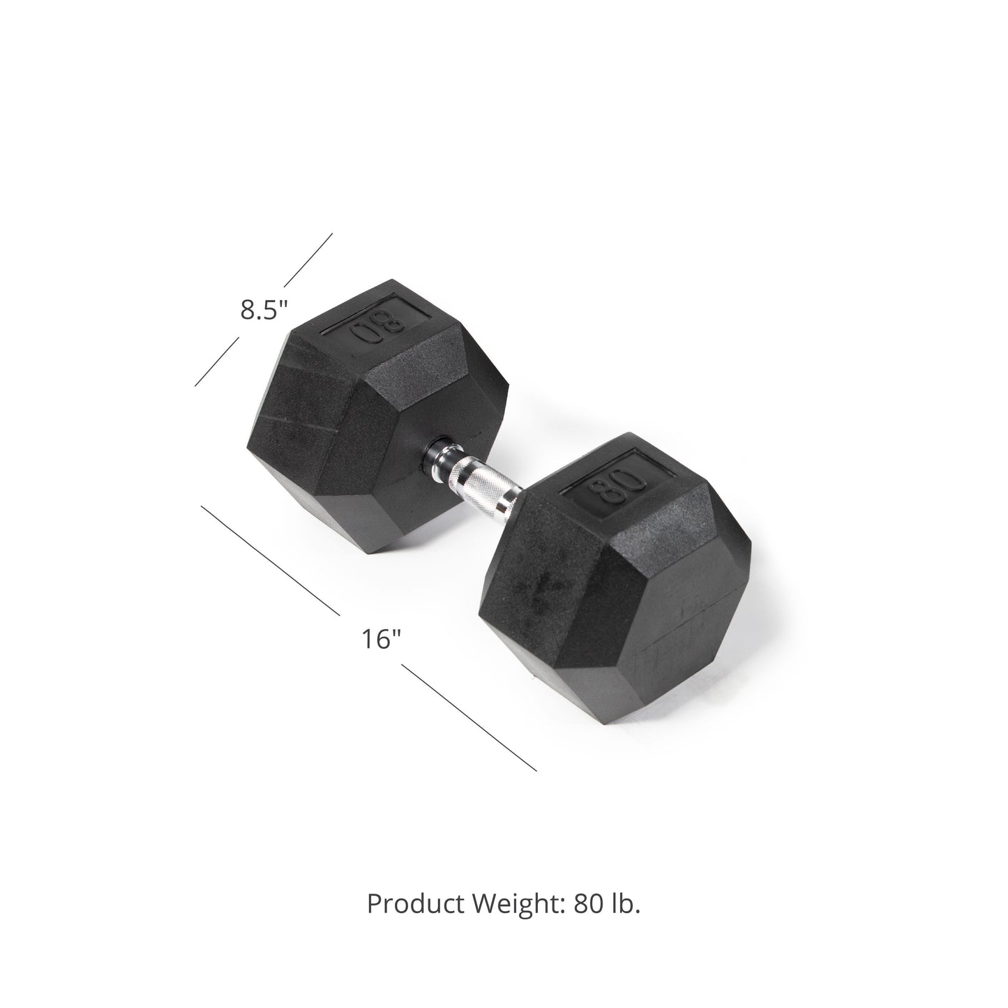 Scratch and Dent - Single 80 lb Black Rubber Coated Hex Dumbbell - FINAL SALE - view 1