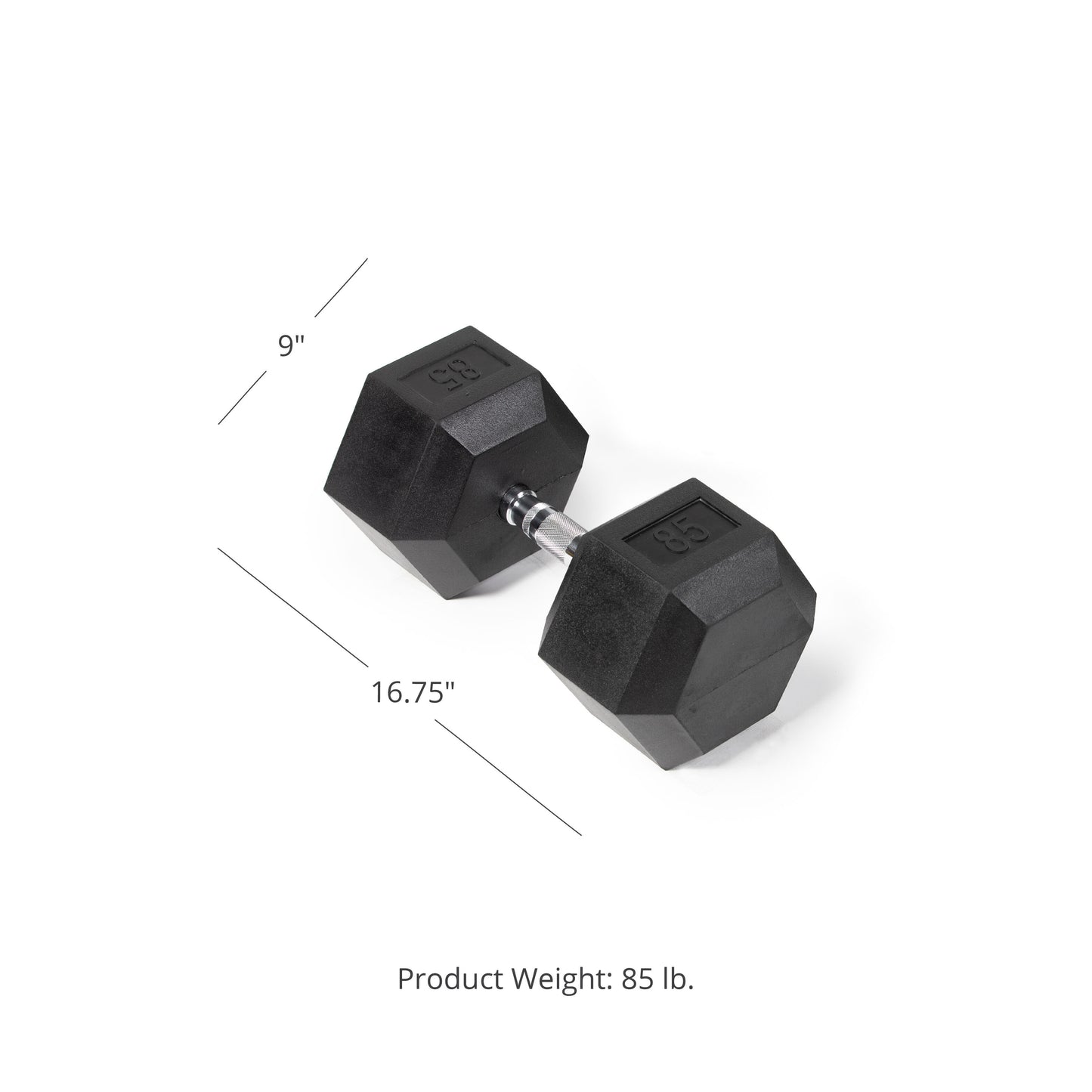 Scratch and Dent - Single 85 lb Black Rubber Coated Hex Dumbbell - FINAL SALE - view 1