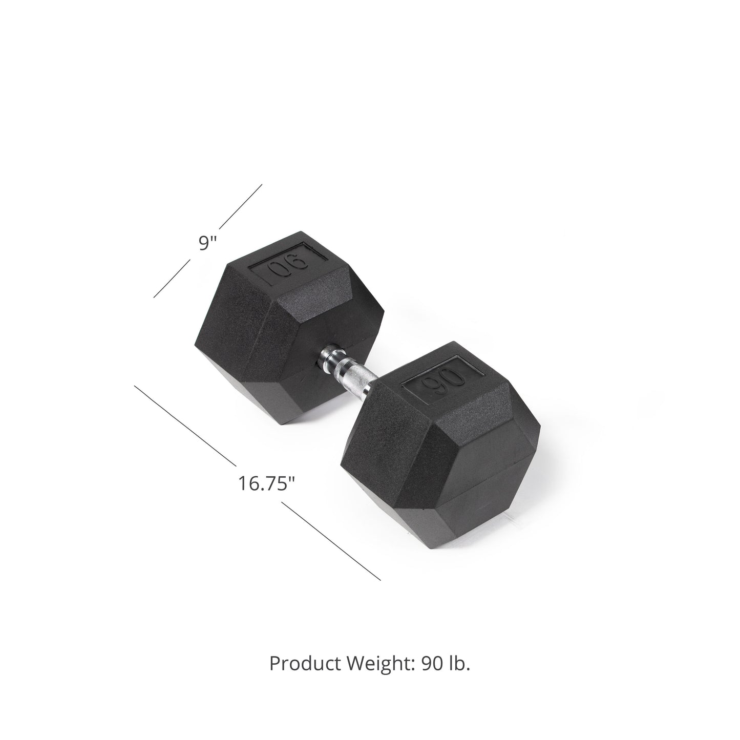 SCRATCH AND DENT - 90 LB Rubber Hex Dumbbell - Single - FINAL SALE - view 1