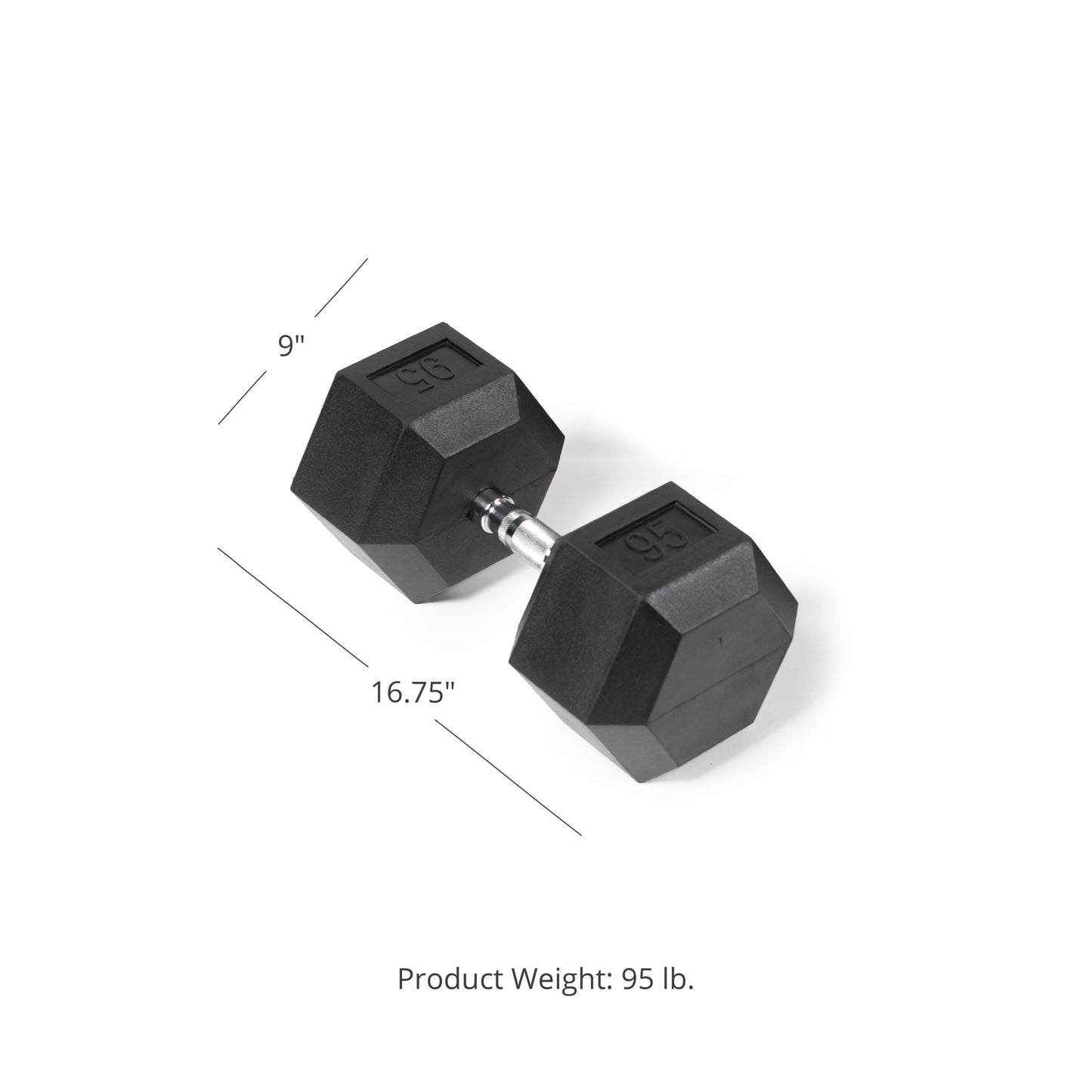 Scratch and Dent - Single 95 lb Black Rubber Coated Hex Dumbbell - FINAL SALE - view 1