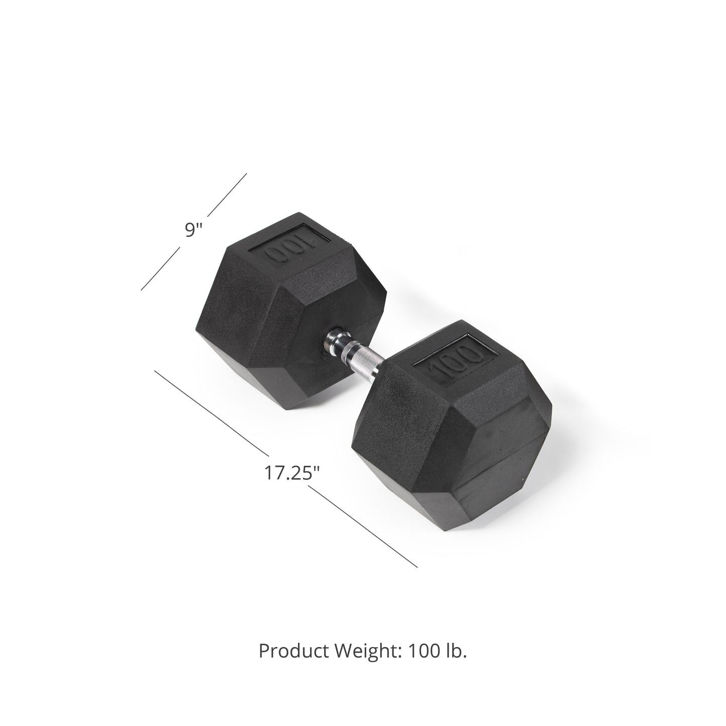 SCRATCH AND DENT - 100 LB Rubber Hex Dumbbell - Single - FINAL SALE - view 1
