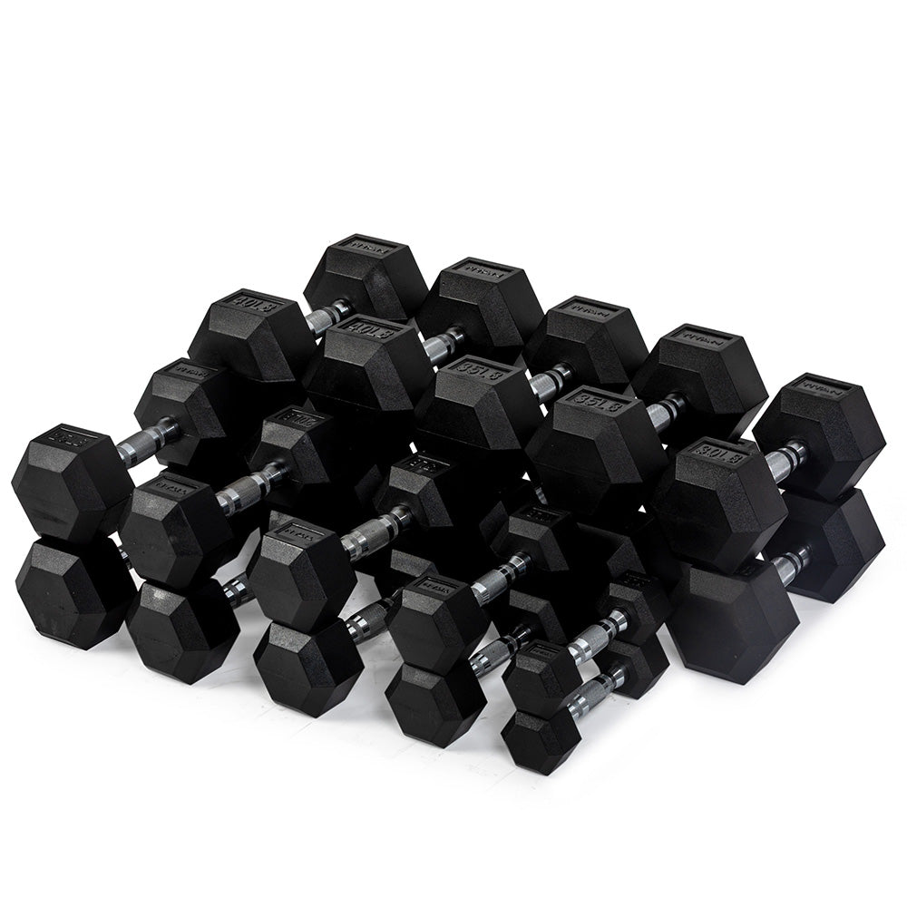 5 LB - 50 LB Pairs Rubber Hex Dumbbells - view 1
