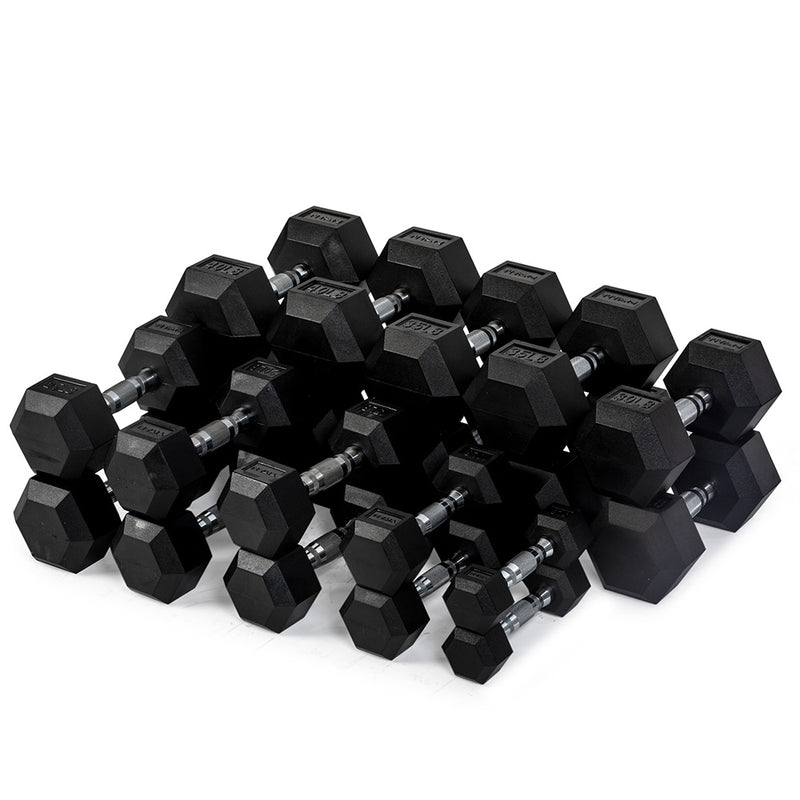 5 LB - 50 LB Pairs Rubber Hex Dumbbells