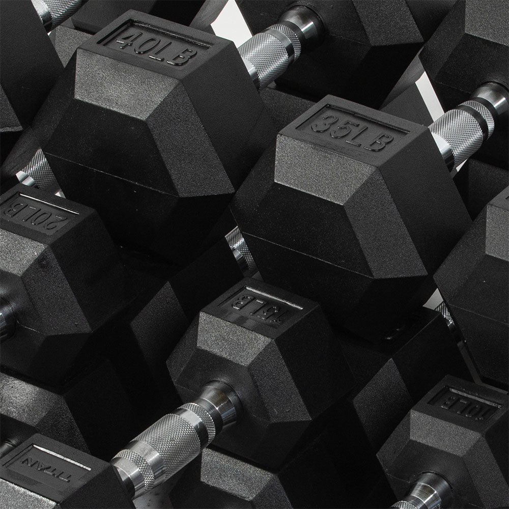 5 LB - 50 LB Pairs Rubber Hex Dumbbells - view 7