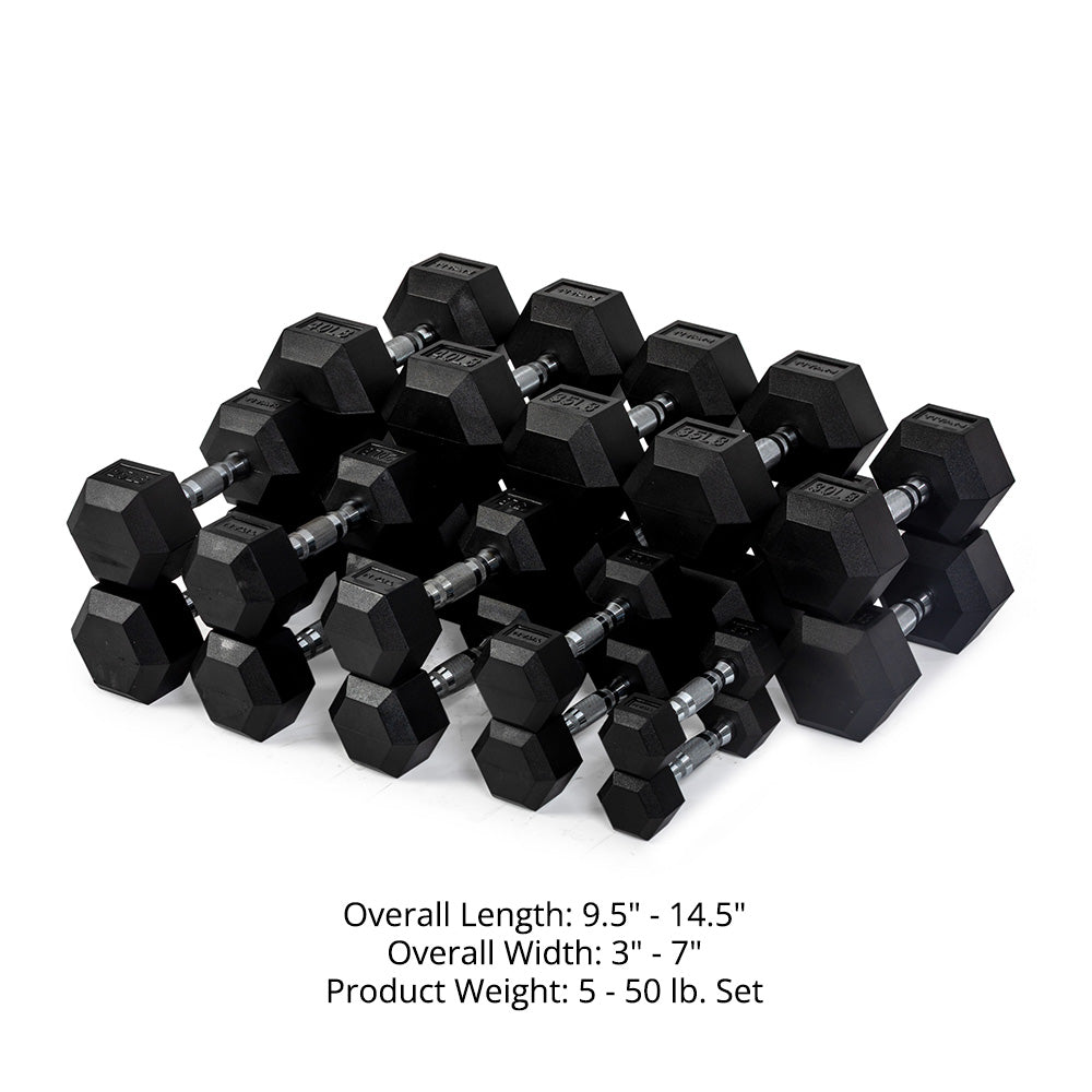5 LB - 50 LB Pairs Rubber Hex Dumbbells - view 8