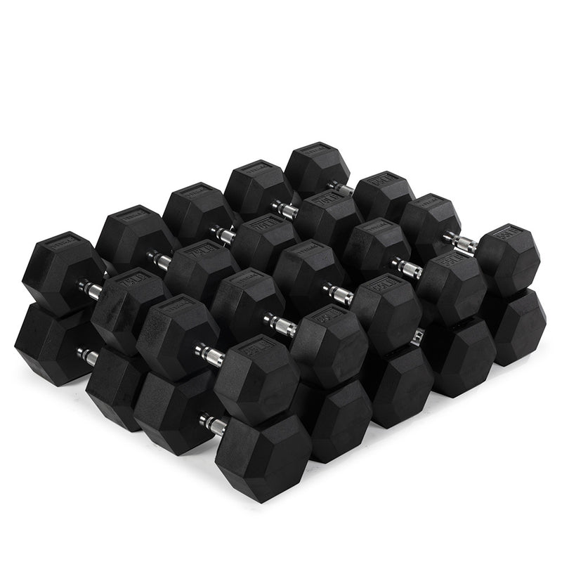 55 LB - 100 LB Pairs Rubber Hex Dumbbells