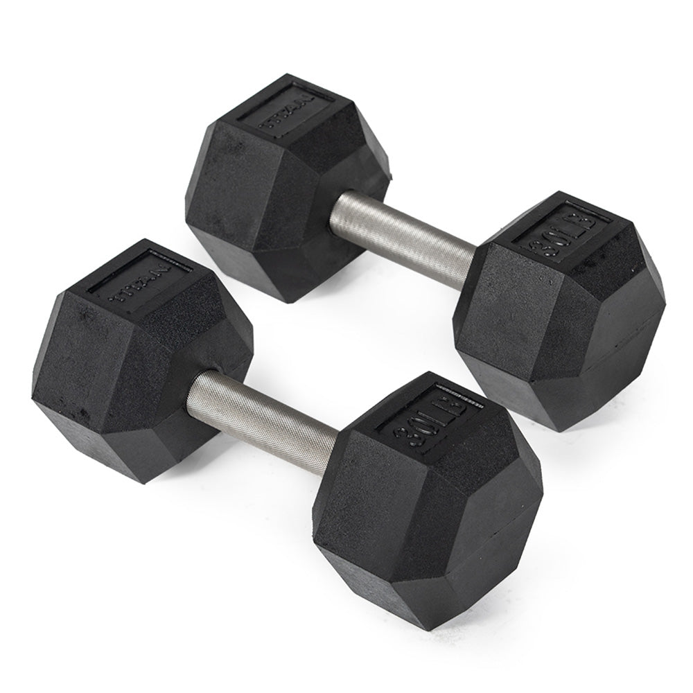 30 LB Straight Stainless Steel Hex Dumbbells