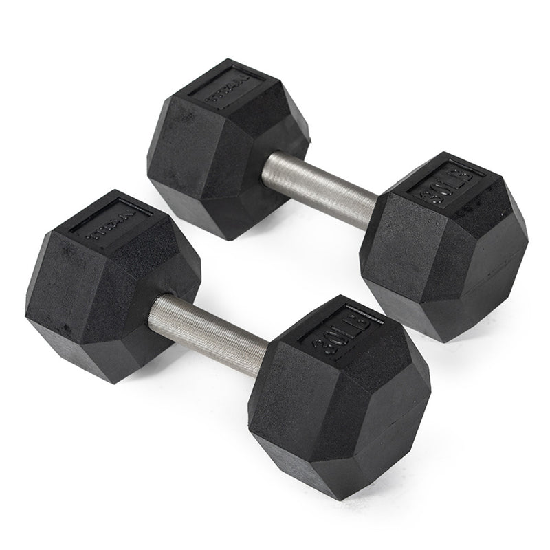 30 LB Straight Stainless Steel Hex Dumbbells