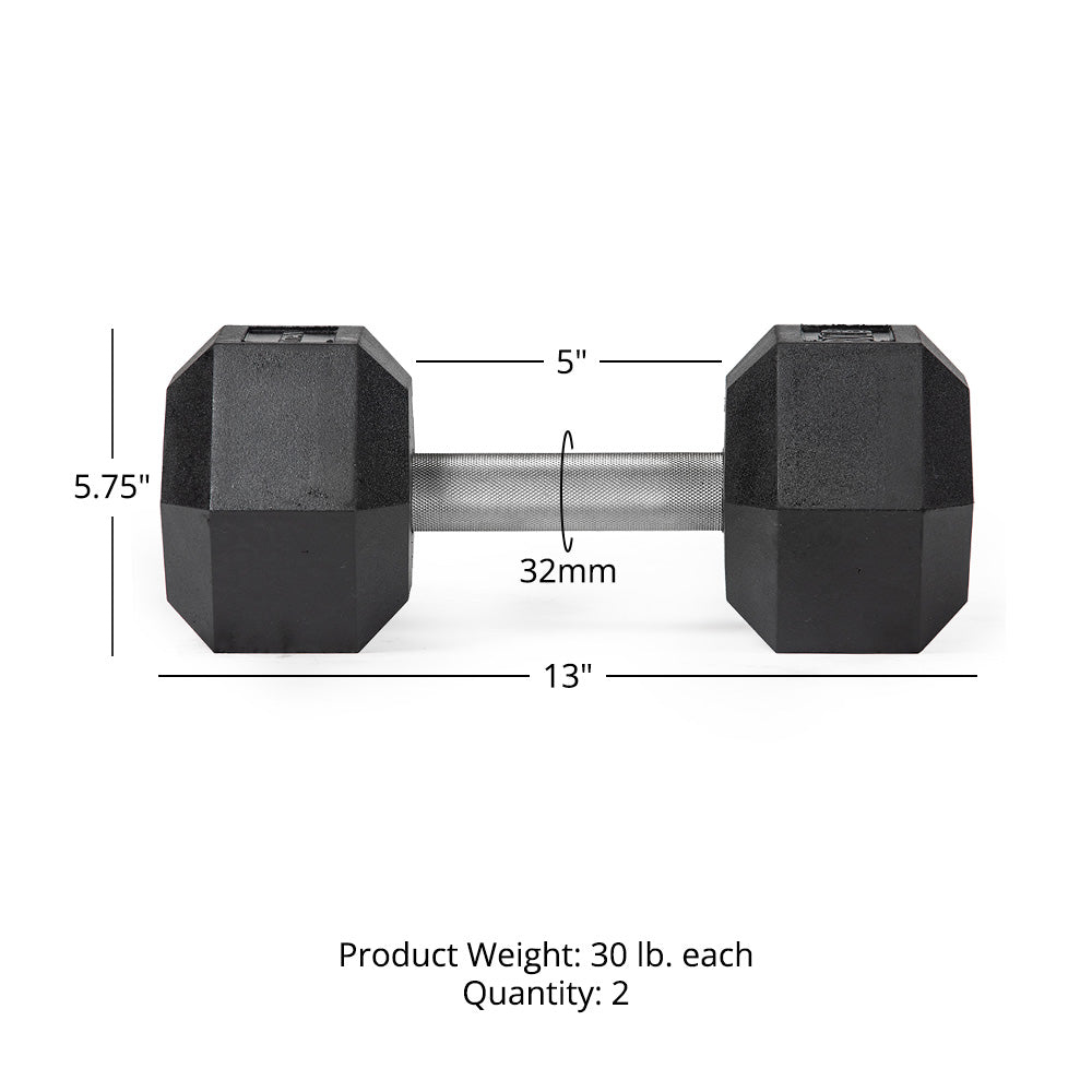 30 LB Straight Stainless Steel Hex Dumbbells