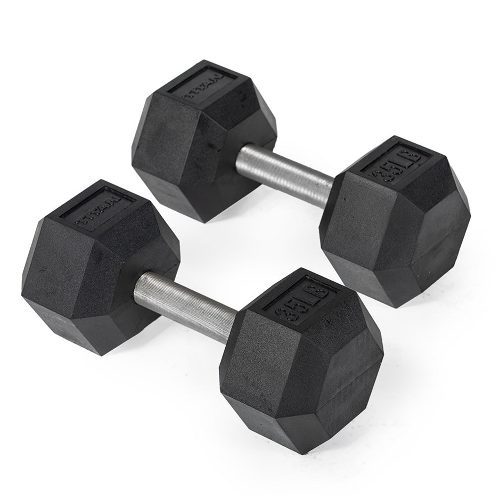 35 LB Straight Stainless Steel Hex Dumbbells - view 1