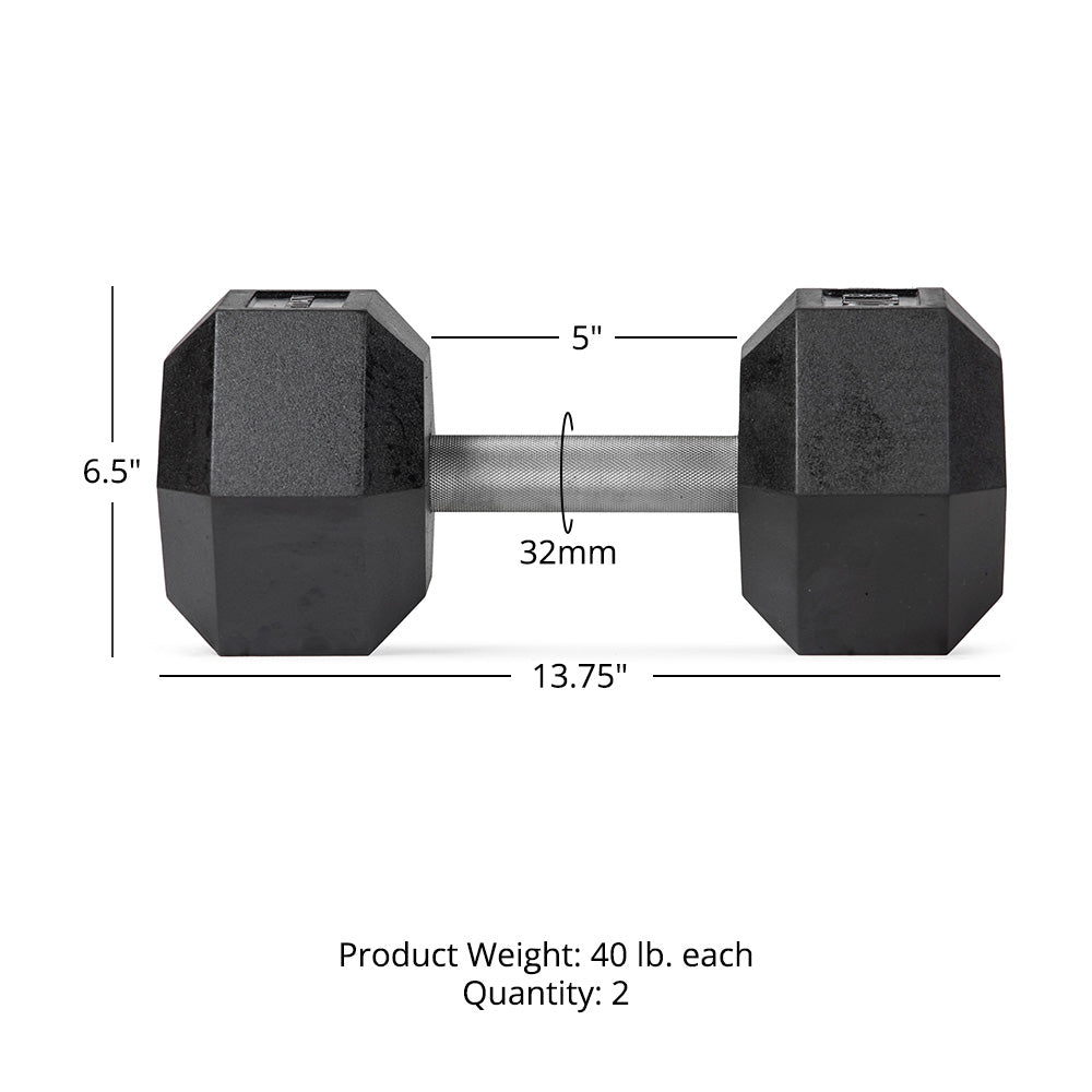 40 LB Straight Stainless Steel Hex Dumbbells - view 6