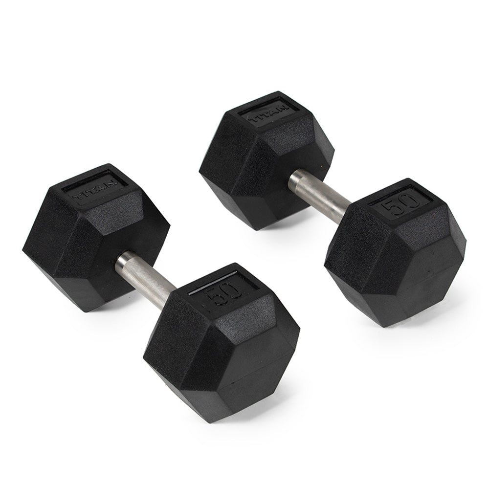 50 LB Straight Stainless Steel Hex Dumbbells