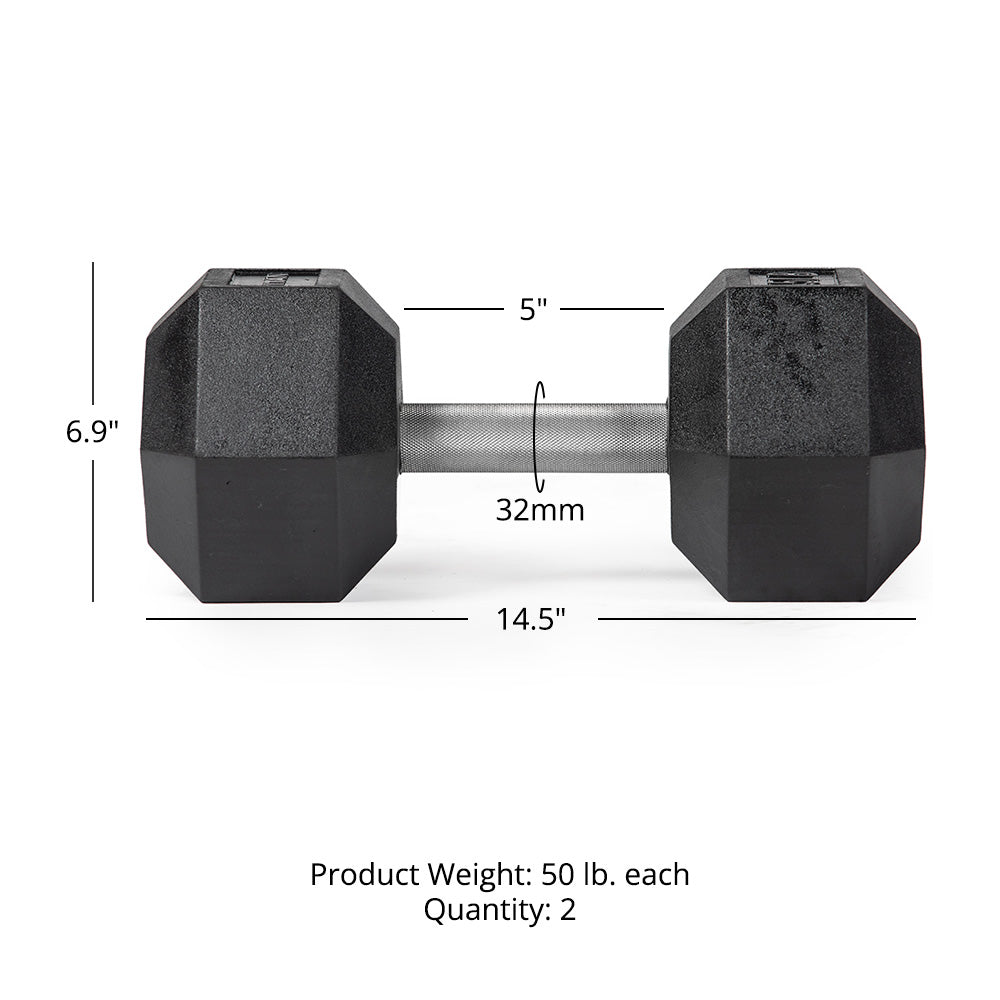 50 LB Straight Stainless Steel Hex Dumbbells - view 6