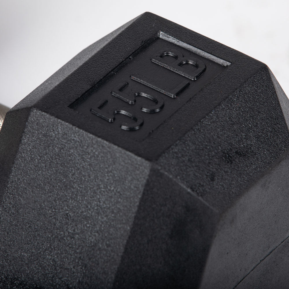 55 LB Straight Stainless Steel Hex Dumbbells - view 3