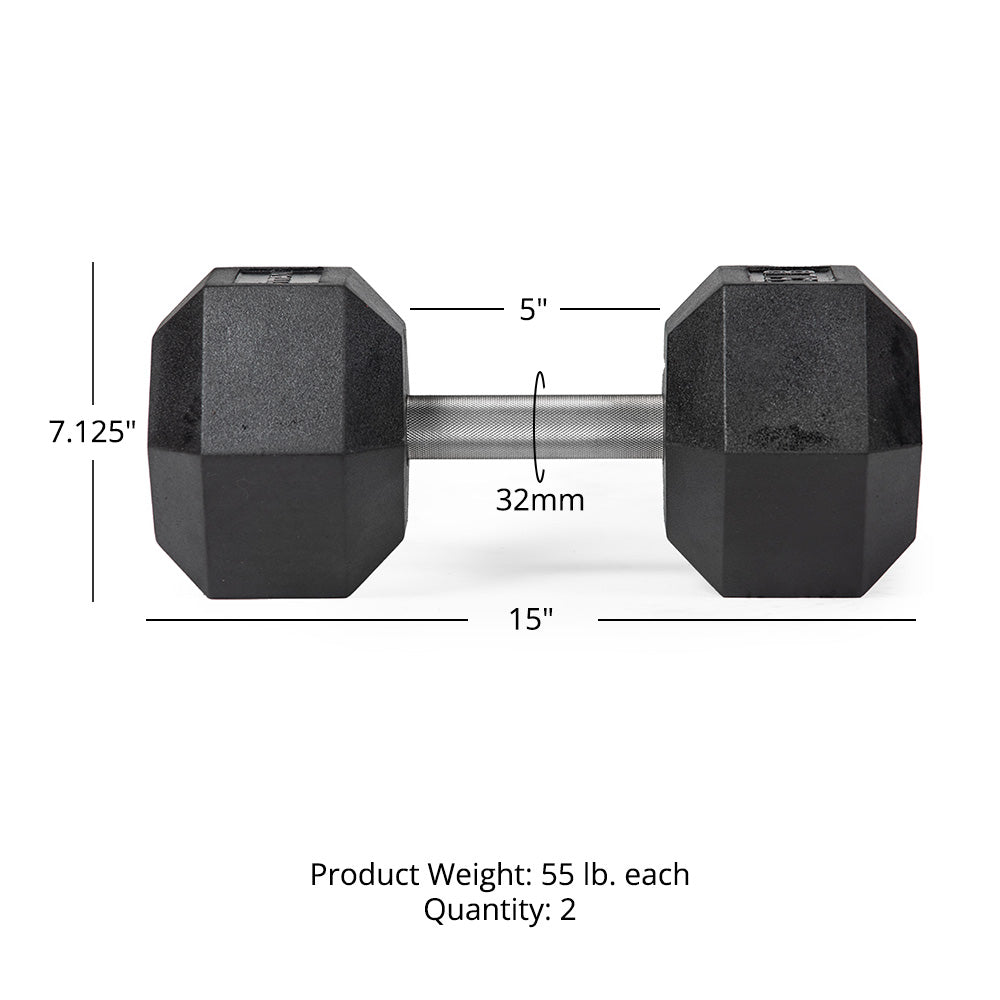 55 LB Straight Stainless Steel Hex Dumbbells - view 6