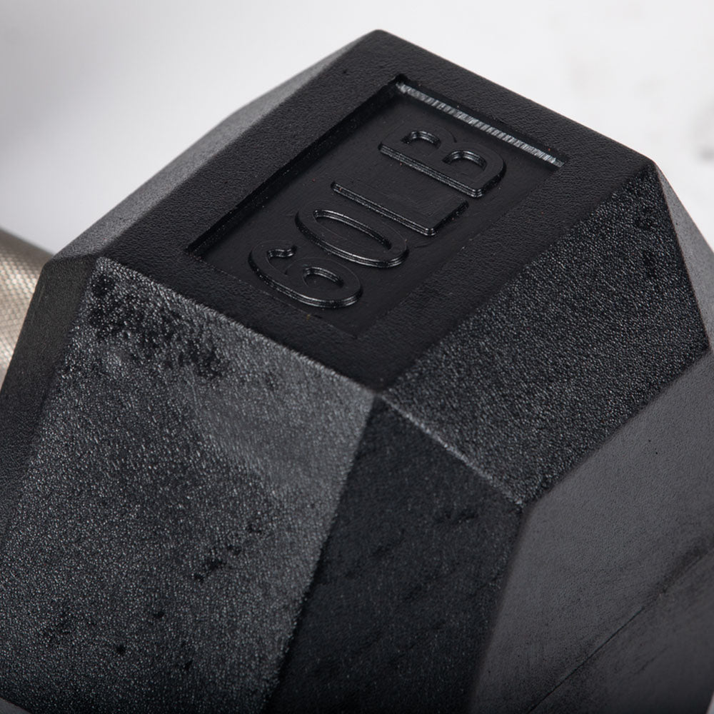 60 LB Straight Stainless Steel Hex Dumbbells - view 3